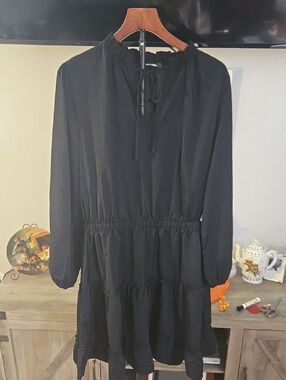 Classic Black Long-Sleeve Tiered Dress